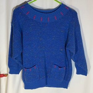Vintage Sterling Harris Blue Women's Sweater with Pink Accents